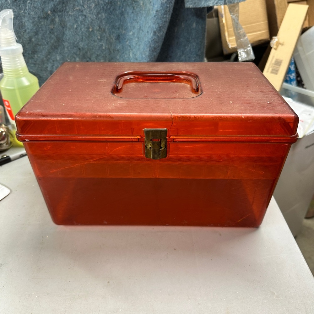Vintage Sewing Box Wilson Wil-Hold Translucent Amber with 2 Trays - Has Cracks